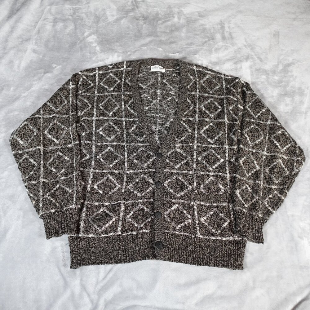 Vintage Career Club Geometric Cardigan Sweater Mens Large Grandpa Style Knit 90s